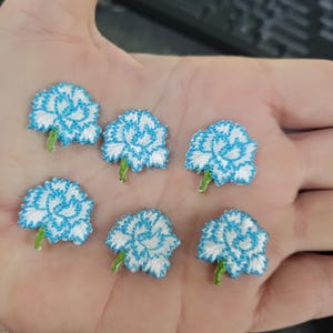 6 x Carnation Flower Blue Iron On Patch Applique 6 pieces  3/4" x 13/16"