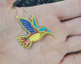 Hummingbird Metallic Iron On Patch Applique 1 7/8" across x  1 3/8"