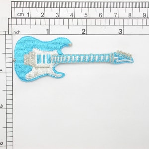 Electric Guitar Patch Embroidered Iron On Applique Turquoise 3 1/4&quot; long X 1 1/8&quot; high