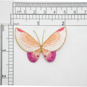 Butterfly Peach & Hot Pink Iron On Patch Applique  2&quot; x 1 3/8&quot;