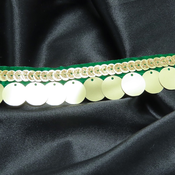 1 3/16" 30mm Sequin Trim on Green Header - priced per meter - dancewear, saree, sewing trim border