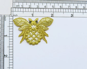 Metallic Gold Bug Insect Iron On Embroidered Applique   Measures 2" across x 1 1/4" high