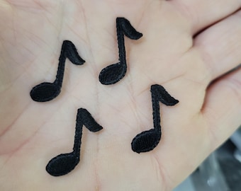 4 x Musical crotchet Note Black Iron On Embroidered Applique