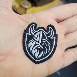 Viking Shield Iron on Woven Patch Warrior Applique Black & White Norse