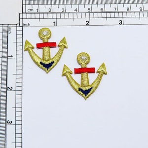 2 Gold Anchor Iron On Appliques  Fully Embroidered  Measures 1 1/2&quot; high x 1&quot; wide approximately