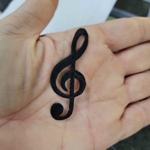 Black Treble Clef Iron On Patch, Embroidered Applique