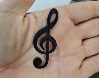 Black Treble Clef Iron On Patch, Embroidered Applique