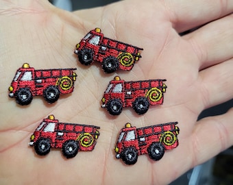 5 x mini écusson camion de pompier brodé fer sur appliqué