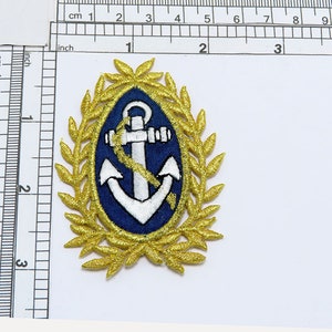 Nautical Anchor in Laurel Wreath Iron On Patch Applique  Embroidered Measures 2 1/8&quot; across x 3&quot; high