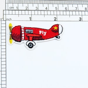 Biggles Style Prop Plane Red Iron On Applique  Measures 2 1/4&quot; across x 1 1/4&quot; tall