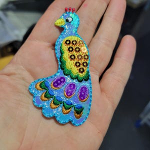 Peacock w Sequins Iron On Embroidered Applique Patch