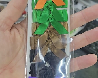 Satin Ribbon Flat Double Bows - 10 Pack, Halloween Colors (45x32mm)
