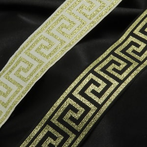 Jacquard Lint 1 9/16 "Metallic Goud Griekse Sleutel Geprijsd op maat Gesneden Kostuum Border Naai Trim