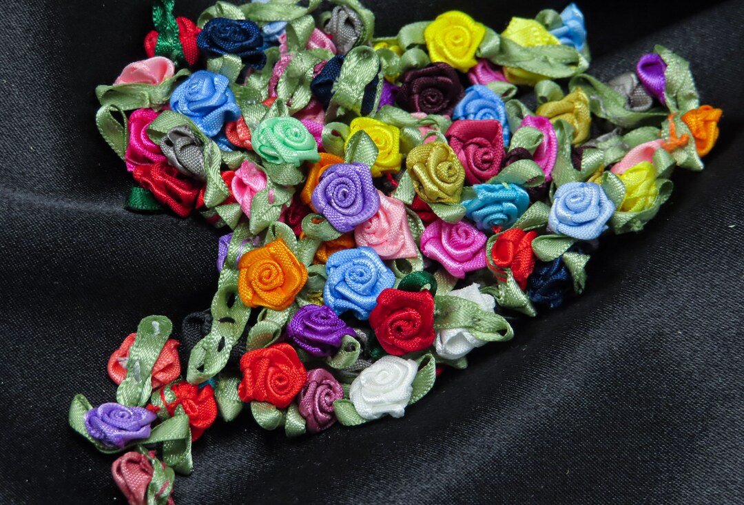 Mini Ribbon Roses With Leaf 3/8 10mm X 5/8 16mm Lots of Colors ...