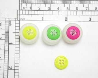 3 x Round Button 14mm 4 hole Washable and Dry Cleanable Pink Yellow or Lime