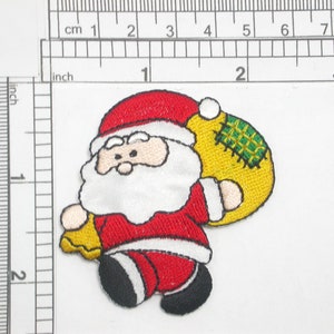Santa with Sack Embroidered Iron On Patch Applique   Measures 2 1/4&quot; high x 2 1/4&quot; wide