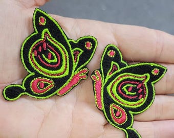 Side Butterfly Patch Pair Lime & Red  2 1/8" x 1 3/4" each piece  54mm x 44mm