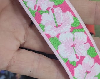 Jacquard Ribbon 1 1/8 " (28.5mm) Pink Hibiscus Priced Per Yard