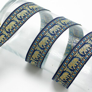 Gold Elefant Jacquard Band 1 1/8 "(29 mm) Elefant 3 Meter