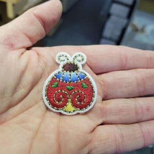 Ladybug Patch: Swirly Embroidered Applique (1 3/4" x 1 1/2")