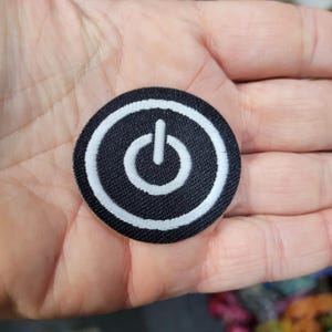 Power on Button Iron on Woven Patch  Applique
