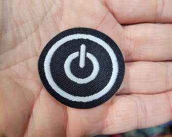 Power on Button Iron on Woven Patch  Applique