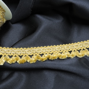 Chenille Fringe  Braid 1&quot; Old Gold Fluffy 3/8&quot; braid header Priced per yard