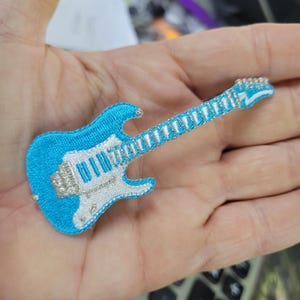 Turquoise Electric Guitar Patch, Embroidered Iron On Applique
