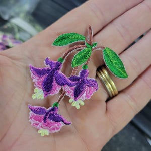 Fuchsia Flowers Embroidered Iron On Patch