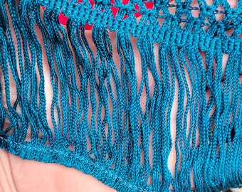 Fringe 4" Drop Fancy Tied Chainette Teal Priced Per Yard
