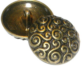 Metal Button 1 5/16" or 3/4" Metal Shank Domed Antique Brass or Antique Silver Finish Per Piece