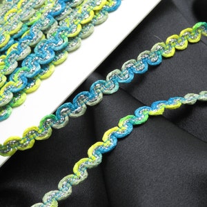 Braid 5/16&quot; 9.1mm Turquoise Green Lemon Multi Scroll 6 Yards