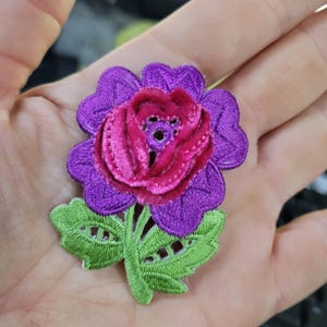 Pink Purple Flower Chenille Iron On Patch Applique 2" x  2 1/2"