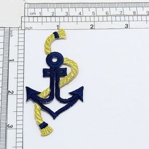 Anchor Gold Rope Nautical Iron on Applique Navy Blue Fully Embroidered Measures 1 1/2&quot; across x 3 1/4&quot; high