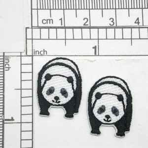 2 x Mini Panda Patch Iron On Embroidered Applique  Fully Embroidered  Measures 11/16" x 15/16"  (17mm x 24mm)