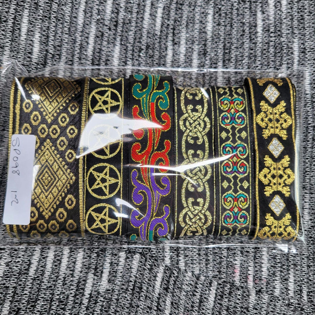 Jacquard Ribbon Remnant Pack Metallic Gold Shades 6 X 1 Yard 