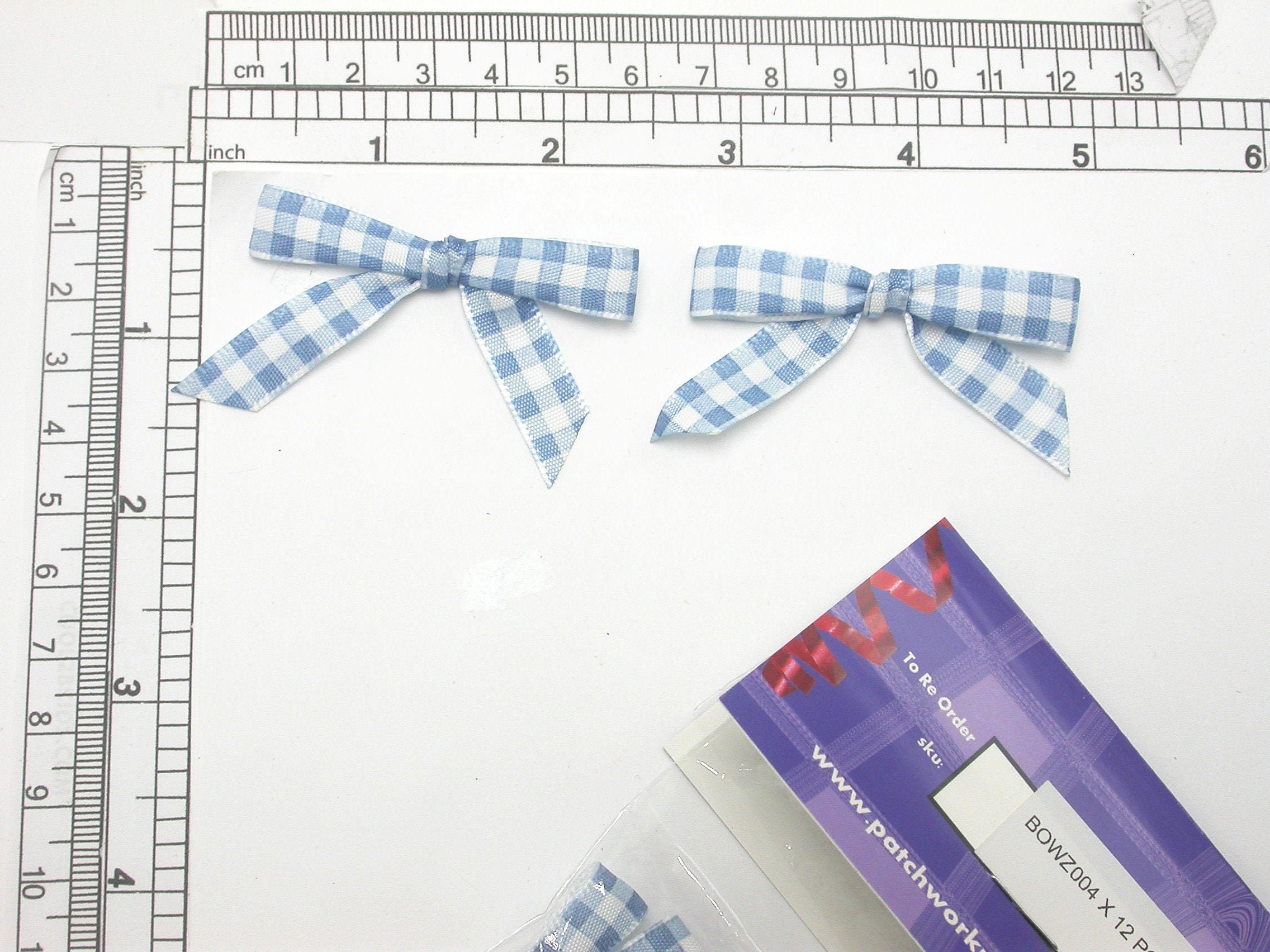 Mini Gingham Bows 2 1/8" x 1 3/8" Blue 12 Pack (57mm x 35mm) USA Stock