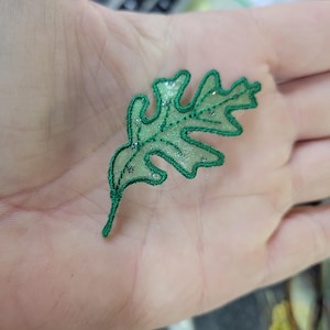 Green Glitter Dot Oak Leaf Iron On Applique