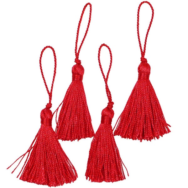 Tassels 2" Drop (50mm)  with Loop Red 4 Piece Pack