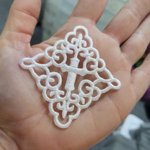 White Cross Iron On Applique Fleur De Lys Filigree Border 3" 76mm