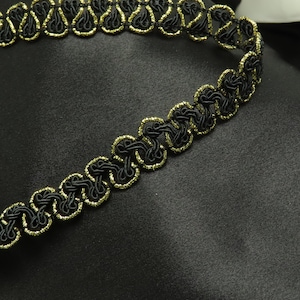 Trança 11/16" (17 mm) preta em rolo extravagante com ouro metálico Preço por jarda
