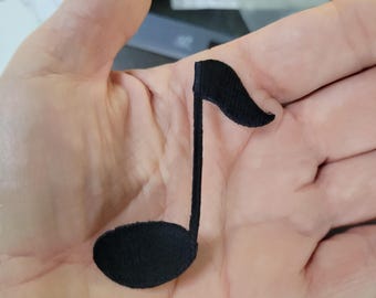 Musical Note Quaver Black Embroidered Iron on Applique  2 1/2"  x 2"