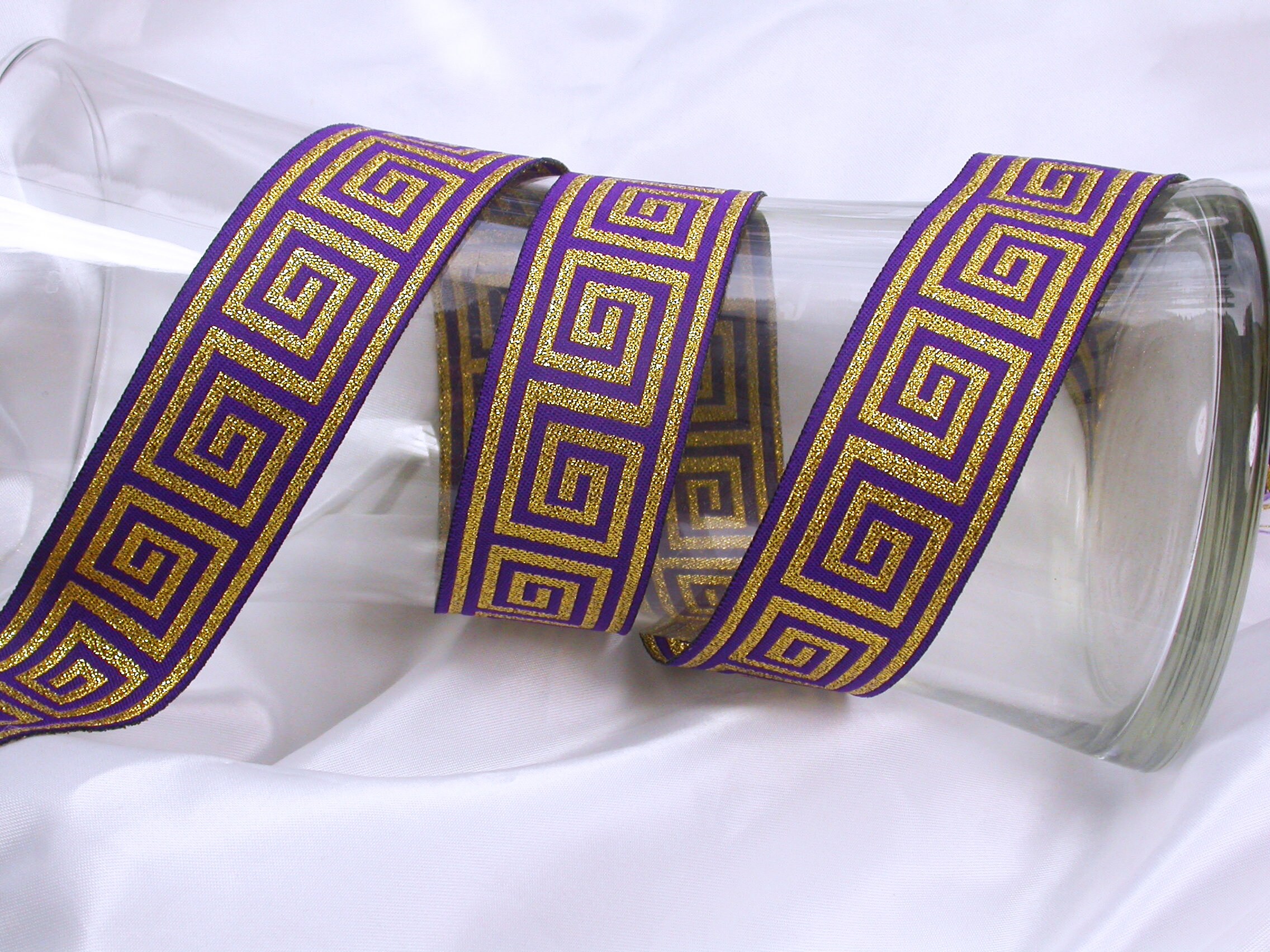 Metallic Gold Greek Key Jacquard Ribbon - 1 5/16