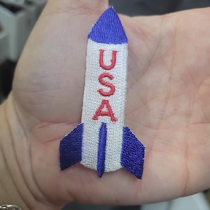 USA Rocket Embroidered Applique, Space Iron On Patch (3" x 1 3/8")
