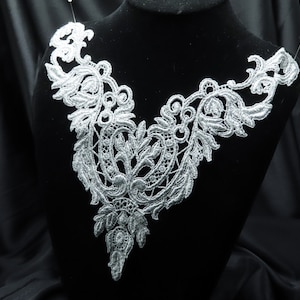 Venice Lace Yoke Applique Metallic Silver 10&quot; X 11&quot;