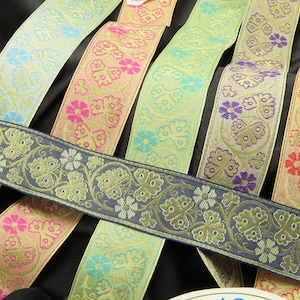 Jacquard Ribbon 1 5/8&quot; (42mm) Metallic Gold Floral *Colors* Per Yard
