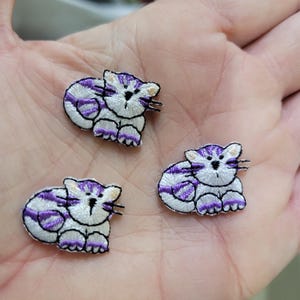 3 x Stripey Cat Patch Mini Embroidered Iron On applique