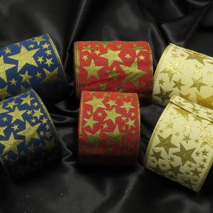 Breed jacquardlint 2 5/8" & 4" Metallic Stars-kleuren op maat gesneden