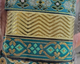 Jacquard Ribbon Remnant Pack Teal  Shades 6 x 1 Yard Lengths