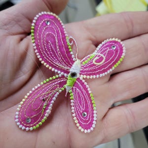 Pink Butterfly Patch Abstract Iron On Embroidered Applique